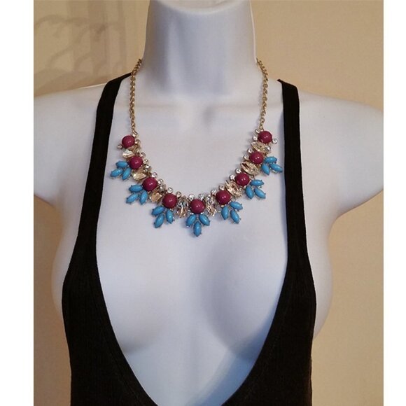Talbots Colorful Statement Necklace W Rhinestones bejeweled - Picture 1 of 5